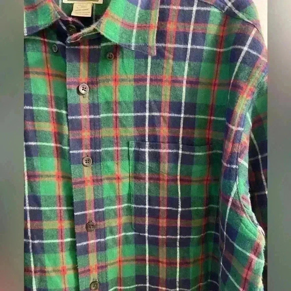 LL Bean Button‎ Front Plaid Flannel Shirt Green Long Sleeves Large - Picture 3 of 6